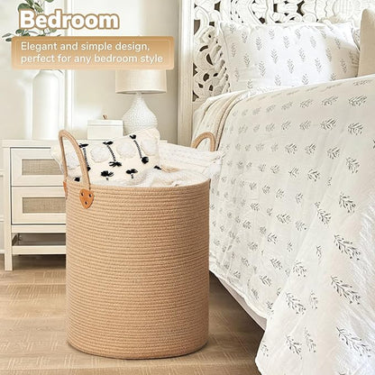 CHICVITA 70L Large Laundry Basket for Clothes, Jute Srorage Basket for Blankets Living Room, Tall Laundry Hamper for Home Décor, Wicker Woven Baskets for Nursery Toy Storage, 16" X 16" X 20"