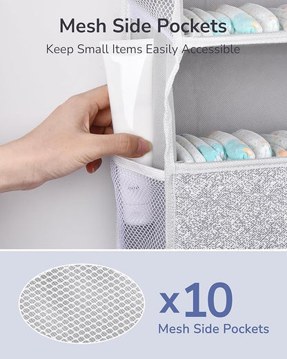 ULG 1 Pack Over Door Organizer with 5 Large Pockets 10 Mesh Side Pockets, Upgraded Linen Texture Over The Door Storage, 44 lbs Weight Capacity Hanging Storage Organizer, Light Gray