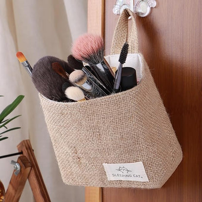 TENEBRALUX Small Cotton and Linen Hanging Storage Basket for Desktop, Ideal for Organizing Keys and Miscellaneous Items. (2)