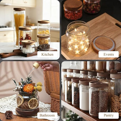 Glass Jars with Airtight Wood Lids - 34 OZ Kitchen Pantry Storage Containers, Decorative Canister for Fusilli, Spaghetti, Pasta, Sugar, Coffee Beans, Cereal, Oats, Candy, Cookie, Tea, Nuts, Set of 2