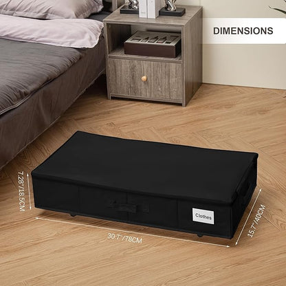 Vincona Under Bed Storage with Wheels, Rolling Under Bed Storage Containers with Label Holders for Clothes, Shoes and Blankets, Underbed Shoe Organizer with Cover, 2 Pack Black (30.71x15.7x7.28 in)