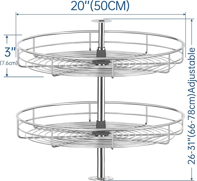 JOWBOOW 20" Chrome Corner Cabinet Lazy Susan, Full Circle Corner Cabinet Lazy Susan Replacement Shelves Rotating Rack for Upper Cabinet Kitchen