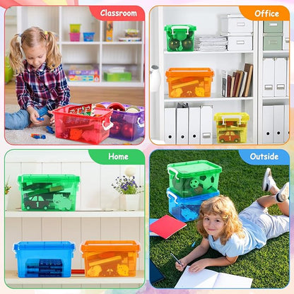 6 Pack 4 Quart Colorful Plastic Storage Bins with Lids Stackable Storage Bins with Latching Lids Handle Clear Colored Storage Organizer Bins for Toy Classroom Home Office Pantry Containers(6 Colors)