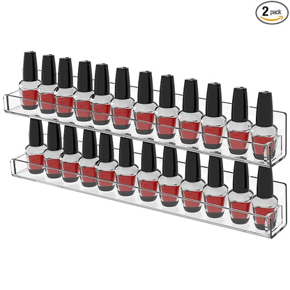 Cq acrylic Nail Polish Wall Rack,15 Inch 2 Pack Hanging Clear Acrylic Nail Polish Rack Wall Mounted Shelf for Nail Salon Wall Essential Oil Shelf,Gel Fingernail Polish Holder,Tattoo Studio Decor Paint