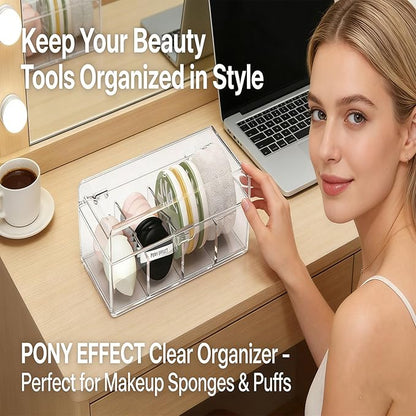Cotton Swab Holder Dispenser with Lid,4 Compartments Clear Acrylic Makeup Brush Organizer Dust proof Large Capacity Cosmetic Tool Storage Box for Bathroom Brushs,Puffs,Beauty Sponges Vanity Essentials