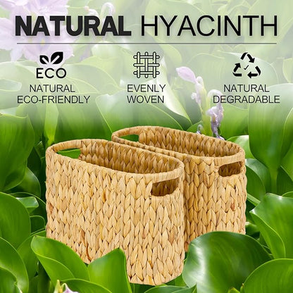 Toilet Paper Storage Basket, Water Hyacinth Wicker Storage Holder for 6 Rolls Toilet Paper with Built-in Handles