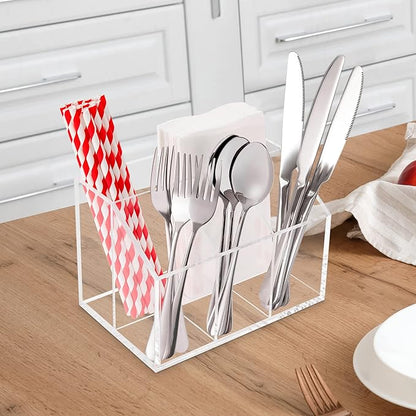 My Space Organizers Utensil Holder Silverware Caddy Countertop Cutlery Organizer For Napkins Flatware Spoon Fork Knife Plastic Acrylic