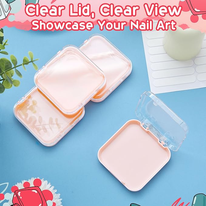 AceOrbit Press on Nail Boxes with 180 Pcs Adhesive Double Sided Tape Acrylic Press on Nail Packaging Cases Transparent Storage Case Organizer for Display Art Salon Supplies(Pink,48 Pcs)