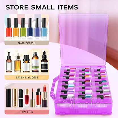 DreamGenius Nail Polish Organizer Case for 48 Bottles with 2 Nail Separators, Double Side Gel Nail Polish Holder with Adjustable Dividers, Purple