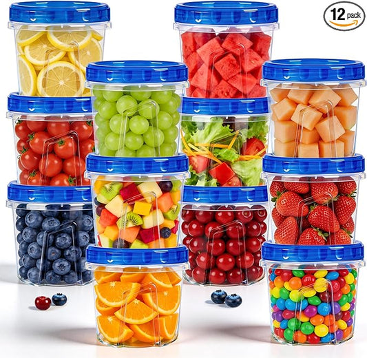 12 Pack 23.5 oz Reusable Freezer Storage Containers with Twist Top Lids Airtight, Leakproof Plastic Soup Freezer Container, Food Storage Containers for Meal Prep Leftover Fruit Microwave Freezer Safe