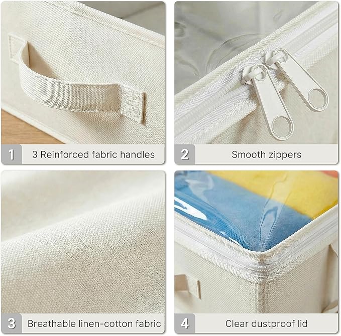 TidyCorner 2-Pack Under Bed Storage Containers, 8 Inches Tall Underbed Clothes Storage Organizer Bin with Sturdy Sidewalls/Bottom, Under the Bed Storage Bags 2 Storage Bins, Beige