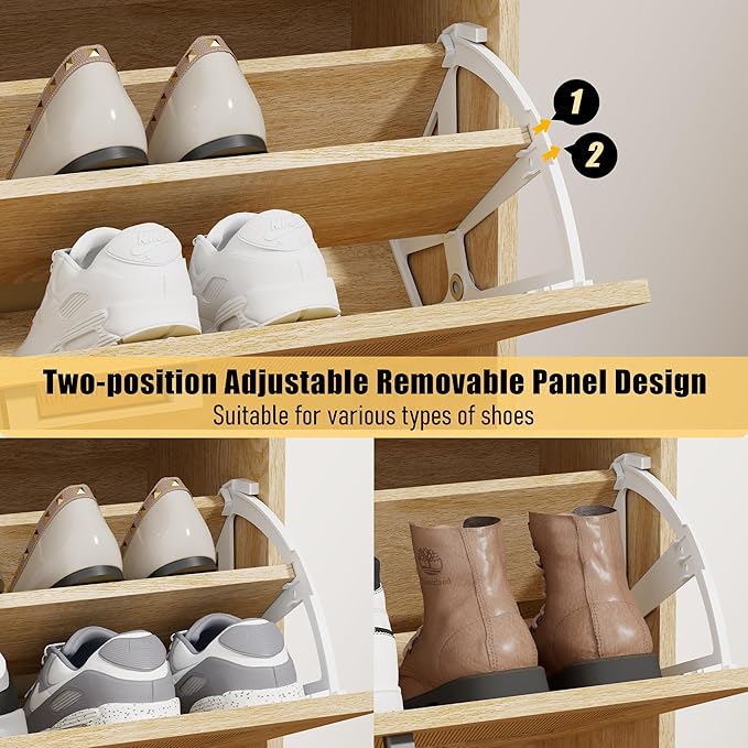 Gadroad Shoe Storage Cabinet with 2 Flip Drawers, Freestanding Shoe Organizer with Wood Legs, Farmhouse Rattan Shoe Rack for Entryway, Living Room, and Bedroom, Natural