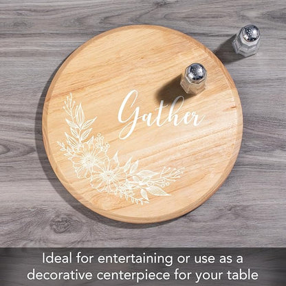 CounterArt Decorative Round Natural Wood Lazy Susan Turntable 14" Diameter Condiment Caddy, Cheese Server, Cake Plate, Spice Organization (Floral Gather)