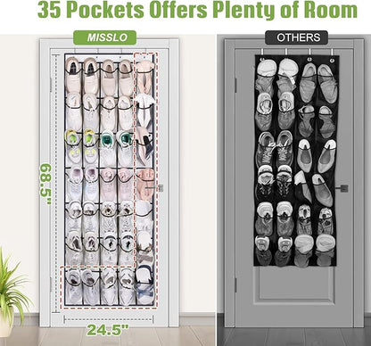 MISSLO 35 Clear Large Pockets Over The Door Shoe Organizer Sturdy Oxford Fabric Hanging Shoe Rack