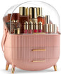 Covered Makeup Cosmetic Countertop - Large Cosmetic Organizer - Trendy Oval Shape Storage for Skin Care Organizer - Clear Lid, Storage Drawers, Carry Handle - Cute Stylish Decor Solution (Pink)