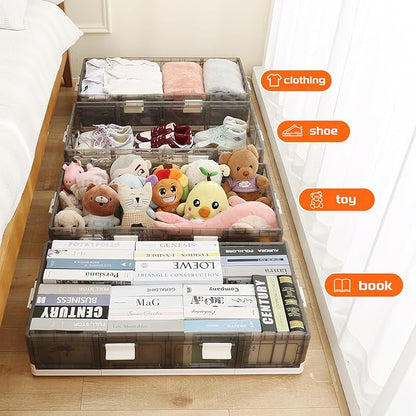 2-Pack Under Bed Storage Containers with Wheels - Stackable, Foldable Plastic Storage Boxes with Lids for Clothes, Shoes, Blankets - Perfect for Bedroom Organization and Dorms