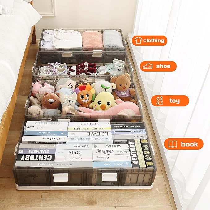 Under Bed Storage Containers with Wheels - Stackable, Foldable Plastic Storage Boxes with Lids for Clothes, Shoes, Blankets - Perfect for Bedroom Organization and Dorms (1 Pack-32.9''x16.1''x8.1'')