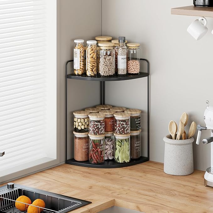 Forest Angle Bathroom Counter Organizer,Countertop Organizer,Vanity Organizers,Bathroom Storage,Bathroom Sink Caddy,Counter Shelf,Corner Counter,Corner Shelves(Black)