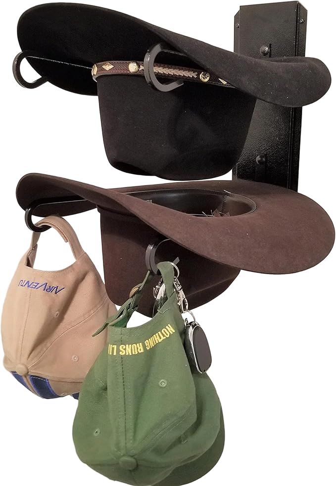 American Made 2 Hat Cowboy Hat Rack – Classic Wall Mounted Hat Holder Black Steel
