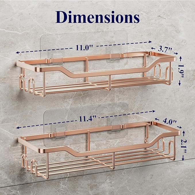 Kitsure Shower Caddy Large - Adhesive Shower Organizer, Stainless Steel Shelf for Inside Shower, No Drill Bathroom Organizers and Storage, Home Decor Accessories, 2 Pack, Rose Gold