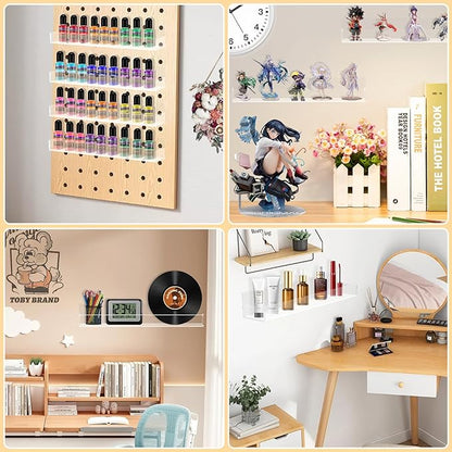 Clear Acrylic Floating Shelves Wall Mounted 15 Inch Invisible Kids Bookshelf Figurine Display Shelf Spice Rack for Office Bathroom Kitchen (4 Pack)