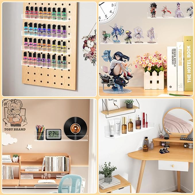 Acrylic Spice Rack Wall Mount 15 Inch Clear Floating Shelves Invisible Hanging Kids Bookshelf for Kitchen Office Bathroom (2 Pack)