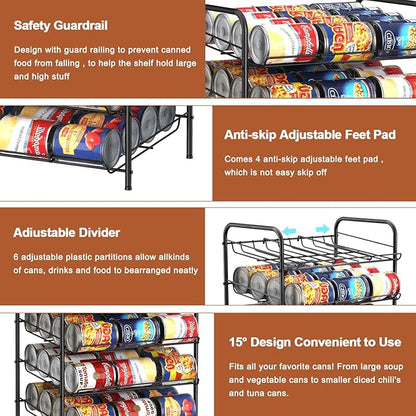 MOOACE Can Rack Organizer, 5 Tier Can Storage Dispenser Holds up to 60 Cans, Can Organizer, Great for the Pantry Shelf, Kitchen Cabinet or Counter-top, Cabinet, Canned Food Organizer, Black