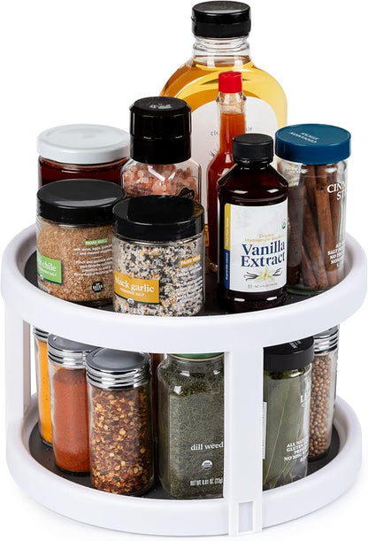 Kitchen Spaces Two-Tier Lazy Susan Organizer, Cabinet Turntable Shelf Storage for Kitchen and Pantry Items, Great for Spices or Condiments, Non-Skid, Sturdy with Full Spin, White