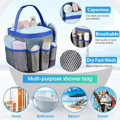 Attmu Mesh Shower Caddy Portable for College Dorm Room Camping Essentials, Shower Caddy Dorm with 9-Pockets, Large Capacity Hanging Basket Bathroom Bag for Toiletry, Swimming, Gym, Camp, Beach