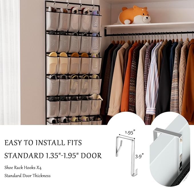 homyfort Over the Door Shoe Organizer, 40 Large Breathable Mesh Pocket,Space Saving Hanging Shoe Rack,Shoe Storage Holder for Entryway Bedroom Closet