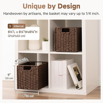 StorageWorks 9 inch Wicker Storage Cubes, Handwoven Wicker Baskets for Storage, Square Cube Organizer Bins, Foldable Paper Rope Basket for Organizing, Brown, 2 Pack
