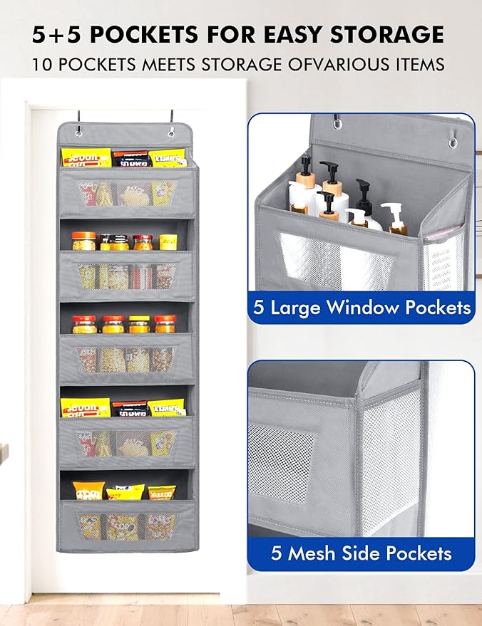 Meolsaek Over the Door Organizer, 5 Tier Back of Door Organizer, 46lbs Load and Anti-Tilt Design, Hanging Door Organizer Perfect for Closet Organizers, Bathroom Storage