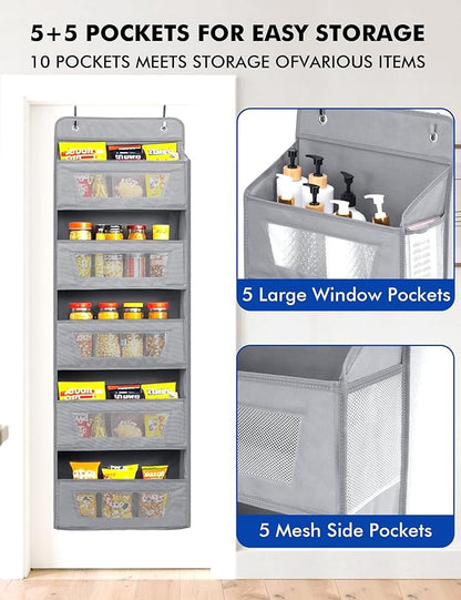 Meolsaek Over the Door Organizer, 5 Tier Back of Door Organizer, 46lbs Load and Anti-Tilt Design, Hanging Door Organizer Perfect for Closet Organizers, Bathroom Storage