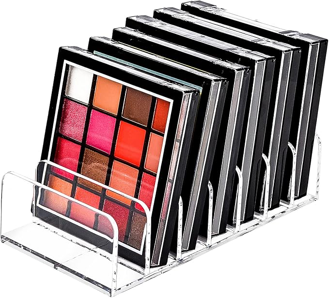 JessLab Eyeshadow Palette Makeup Organizer, Acrylic 7-Section Divided Make up Organizers and storage for Bathroom Vanity Countertop, Transparent, S