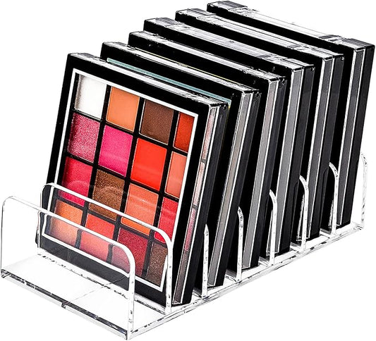 JessLab Eyeshadow Palette Makeup Organizer, Acrylic 7-Section Divided Make up Organizers and storage for Bathroom Vanity Countertop, Transparent, S