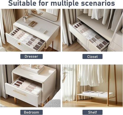Joyoldelf Drawer Organizer 4 Pack - 2 x 24 Cell + 2 x 16 Cell Closet Organizers and Storage Dividers for Socks, Handkerchiefs, Ties, Belts (White)