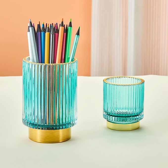 Makeup Brush Holder Organizer,Toothbrush Holders,Desk Pen Pencil Holder,Multifunctional Vintage Glass Brush Cup(A3-29-US)