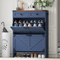 Shoe Storage Cabinet with 2 Flip Drawers & 2 Storage Drawers, Tall Narrow Slim Shoe Rack Organizer, Farmhouse Wood Hidden Shoe Cabinet for Entryway,Hallway, Blue