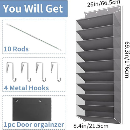 TAHAVICE 30 Pairs Over The Door Shoe Organizer, 10-Tier Hanging Shoe Rack with Deep Pocket for Closet, Extra Large Shoe Storage Holder for Sneakers, Boots, Heels(Grey)