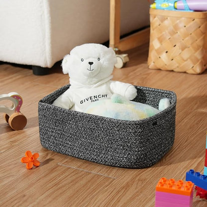3-Pack Shelf Baskets for Organizing, Closet Organizer Bins, Small Woven Baskets, Rope Toy Basket, Storage Basket for Shelves, Cube Decorative Box, 11.8×7.8×5.1”, Mixed Black