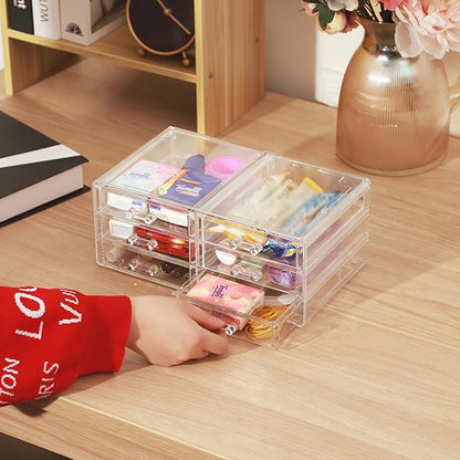 Cq acrylic 1 Pack Clear Stackable Storage Drawers for Vanity,Stackable 6 Drawers Desktop Organizer With Drawers,Cute Desk Storage for Office,Jewelry,Hair Clip,Beauty,Skincare and Make Up Organizers