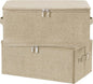 ANMINY 2PCS Storage Bins with Zipper Lids 13 Qt Lidded Fabric Storage Boxes Baskets Cubes with Handles Collapsible Washable Cotton Linen Closet Shelf Clothes Organizer Containers - Beige, Small