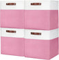 Bagnizer 13x13 Cube Storage Bins, Collapsible Fabric Storage Box, 4 Pack Closet Baskets with Handles for Organizing, Shelf, Toys, Clothes, Home, Office, Nursery (Pink&White)