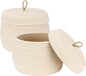 Sea Team Round Cotton Rope Storage Basket with Lid, Decorative Woven Storage Bin, Pot, Caddy, Organizer, Container for Snacks, Towels, Plants (Cream, Small/2-Pack)