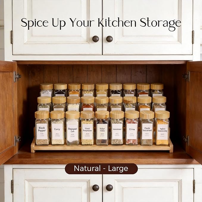 Bamboo Spice Rack，3-Tier Spice Rack Organizer for Cabinet or Pantry (Bamboo, L)