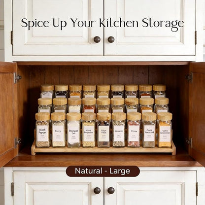 Bamboo Spice Rack，3-Tier Spice Rack Organizer for Cabinet or Pantry (Bamboo, L)