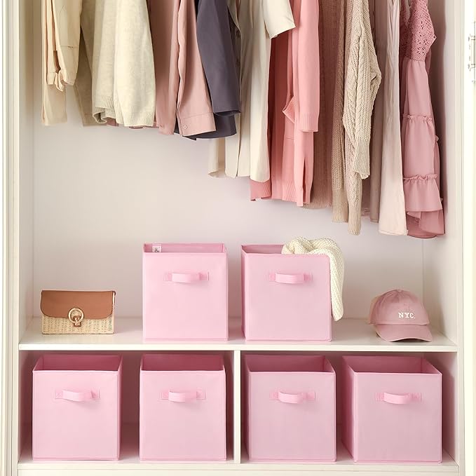 GRANNY SAYS Cube Storage Bins, 11 Inch 6 Pack Storage Cube Organizer, Foladble Fabric Storage Boxes with Handle, Decorative Clothing Storage Baskets for Shelves, Closet, Pink