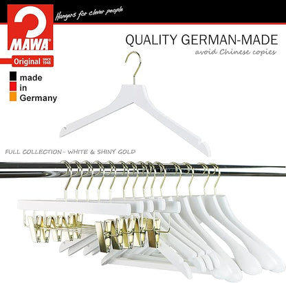MAWA by Reston Lloyd, European Wooden Hanger, Beech Wood Straight Hanger with Shoulder Notches, Rotating Gold Hook, White Finish, for Shirts, Blazers, Dress Clothes, Set of 5 (27135)