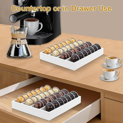 MinBoo Bamboo Coffee Capsule Storage Drawer Tray, Bamboo Drawer Insert Organizer Holds Coffee Pods, Compatible with Vertuoline Capsules, Suitable for Kitchen, Home, Office,White