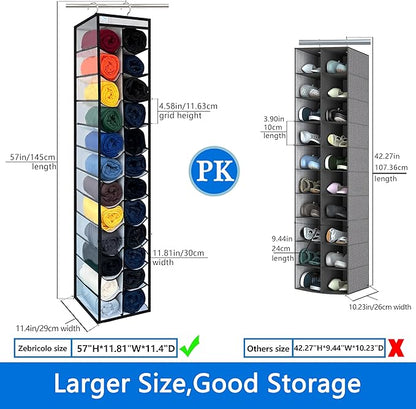 Legging Organizer for Closet Hanging, Legging Storage Bag Can Holds 24 Leggings Jeans or Shirts, Heavy Duty Metal Hooks for Over Door Storage, Wardrobe Clothes Storage - Black/White